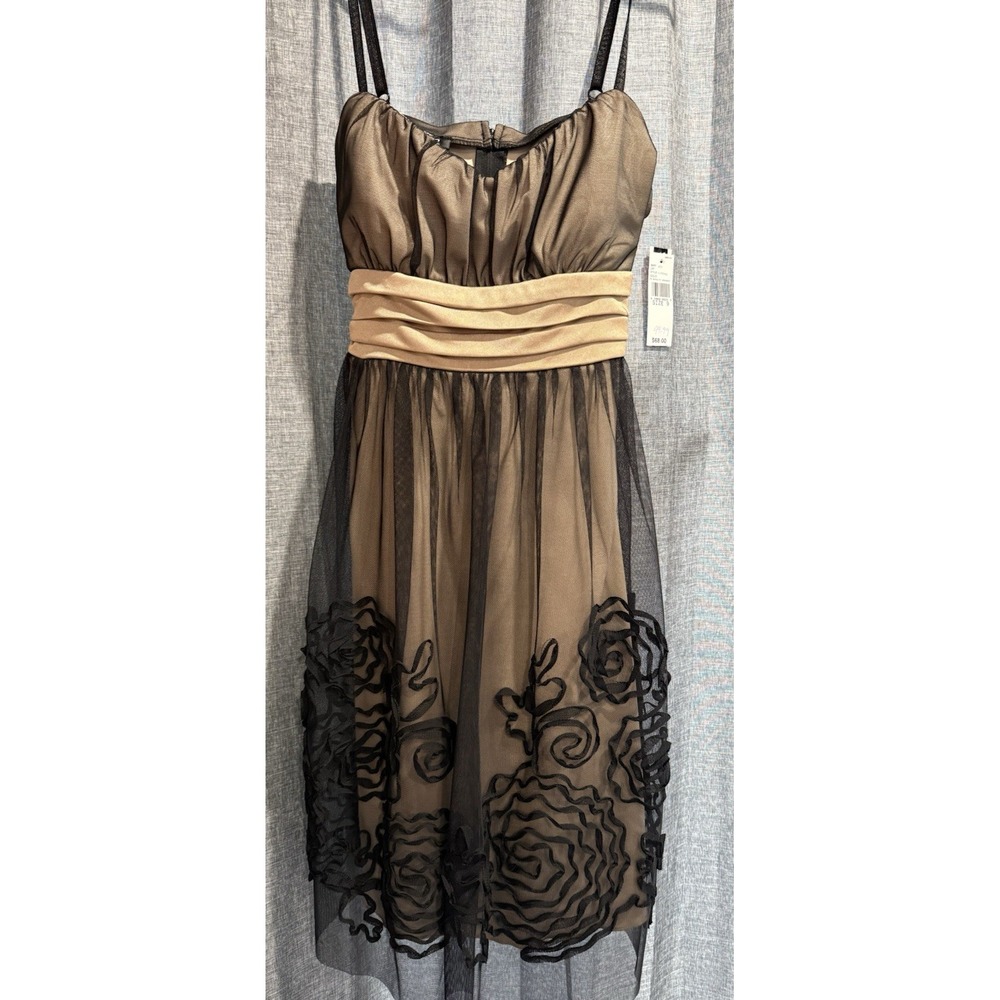 A Byer Womens Party / Holiday  Dress‎ Size 9 Lined Black Gold Ribbon Pattern NWT